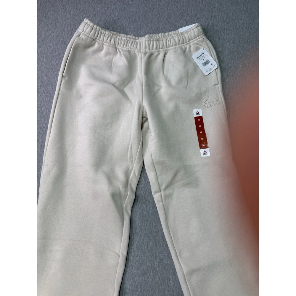 Reebok Men's Beige Cuffed Pants M Cotton Polyester Elastic Waist Drawstring